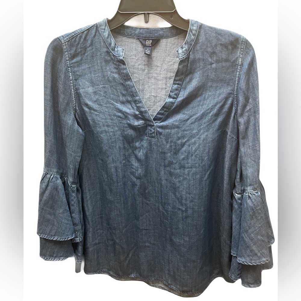 ❤️ GAP DENIM TIERED BELL SLEEVE LONG SLEEVE TOP SIZE XS